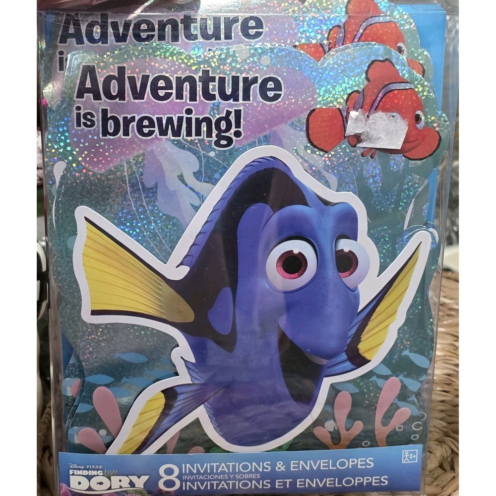 Disney Finding Dory  "Adventure‎ is Brewing" Invitations & Envelopes 8 pk NEW